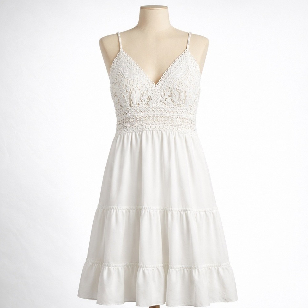 Fairy Crochet Lace Tiered Dress Sz XXL White Cutout Back Boho Romantic Coquette